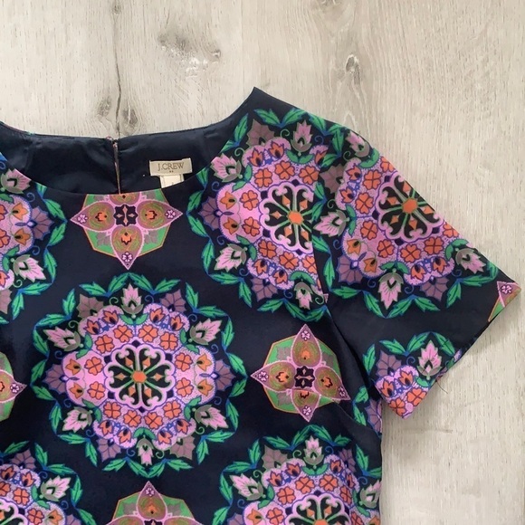 J. Crew Factory Navy purple Floral Shift Dress Sz 2 career or casual midi party - Picture 7 of 12